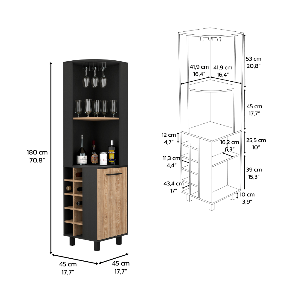 Kaia Corner Bar Cabinet with superior Glasses shelves and Cubby Shelving