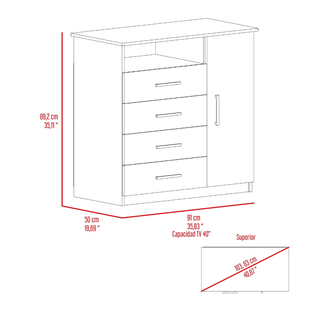 Sierra Freestanding Dresser with Four Drawers, One Cabinet and One Open Shelf, Modern Bedroom Storage