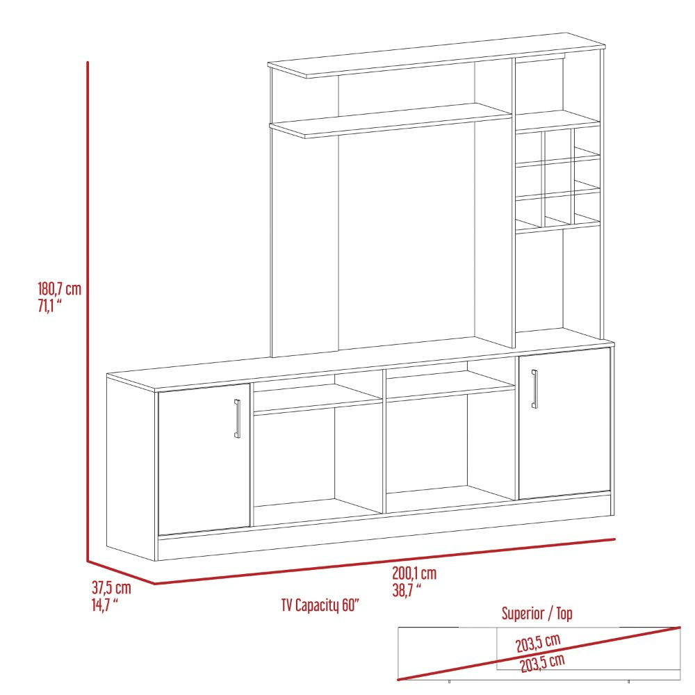 Kava Entertainment Center, Six External Shelves, Double Door Cabinet, Storage Spaces for TV´s up 37"