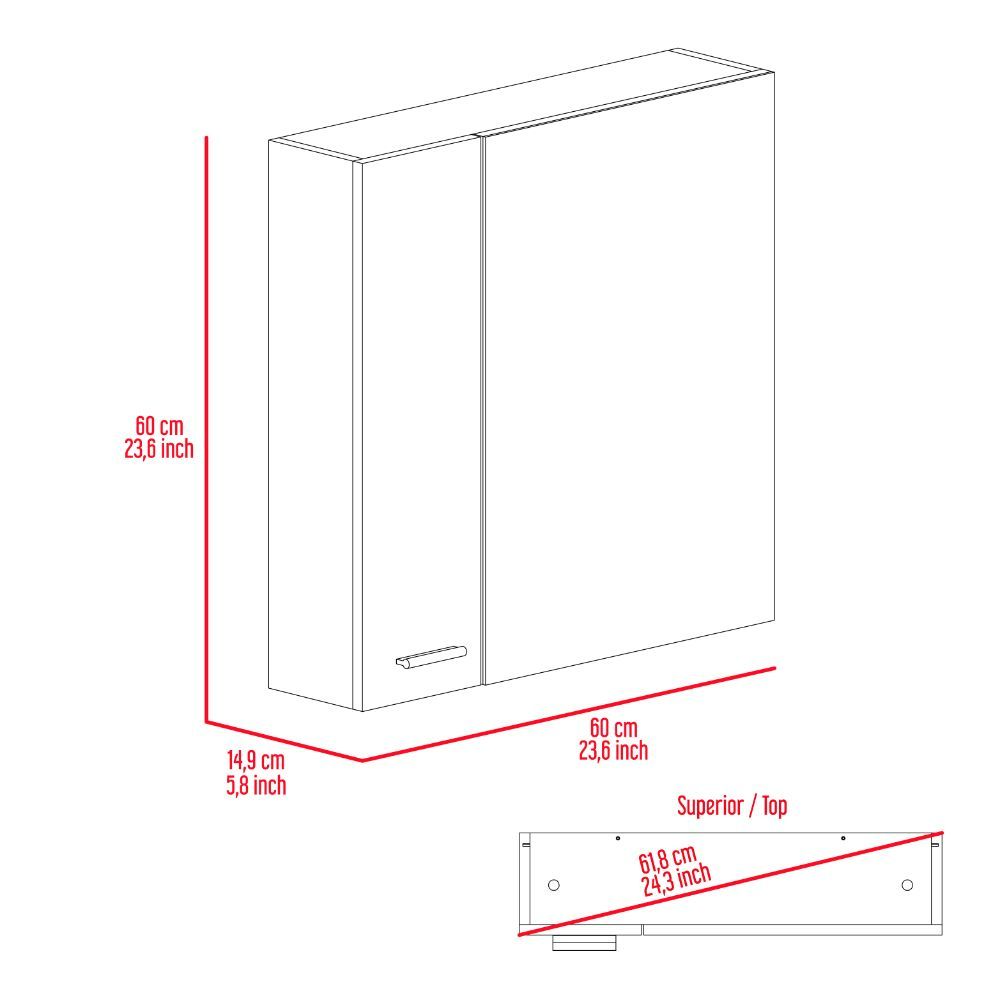 Sines Mirror Medicine Cabinet, With Four Internal Shelves, Double Door, Minimalist Bathroom Storage