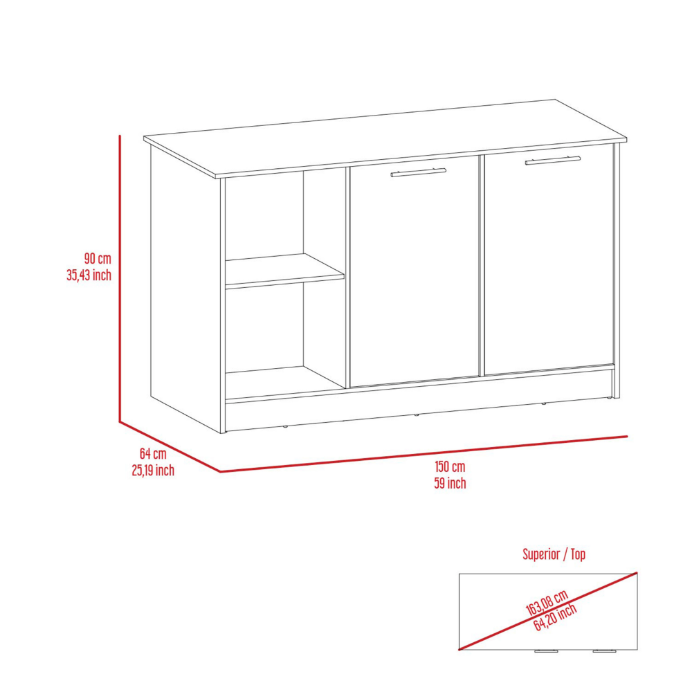 Juniper Kitchen Island, Four Open Shelves, Two Cabinets