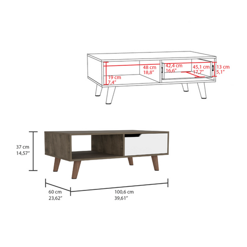 Oslo Coffee Table 2.0, One Drawer, Four Legs