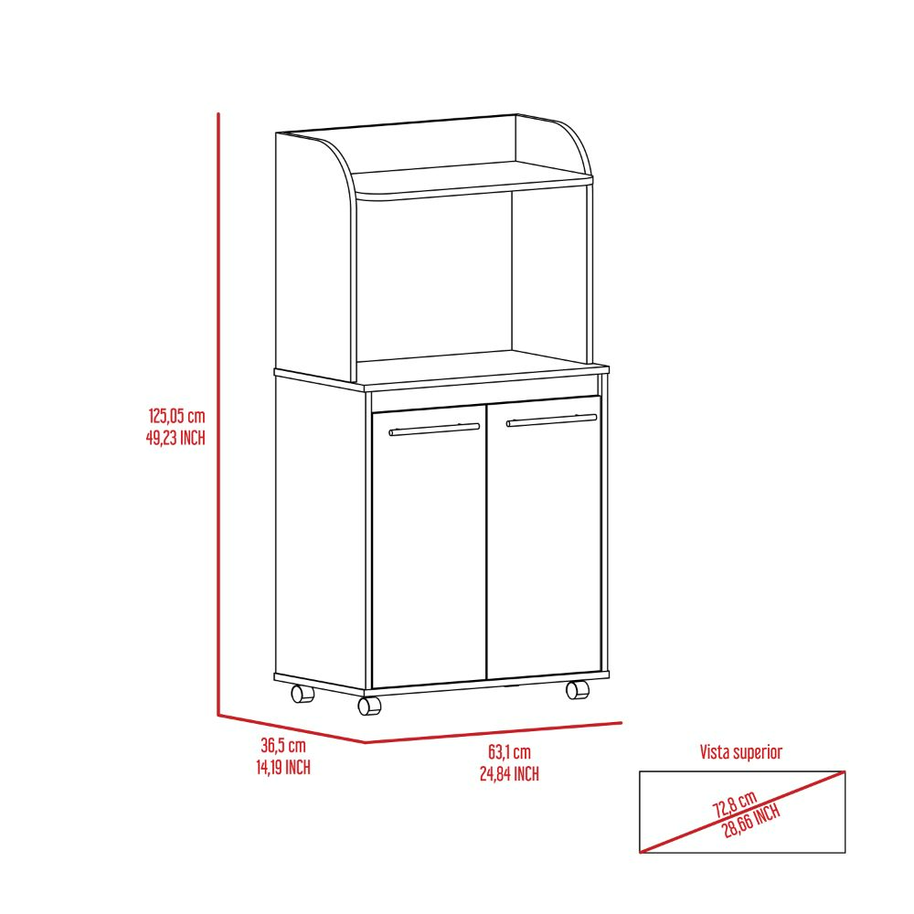 Kira Kitchen Kart, Double Door Cabinet, One Open Shelf, Two Interior Shelves
