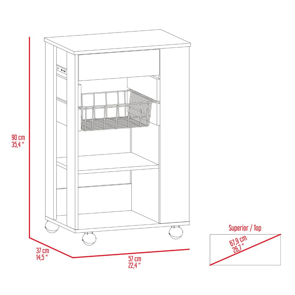 Blosson Kitchen Cart, One Drawer, Two Open Shelves, Four Casters