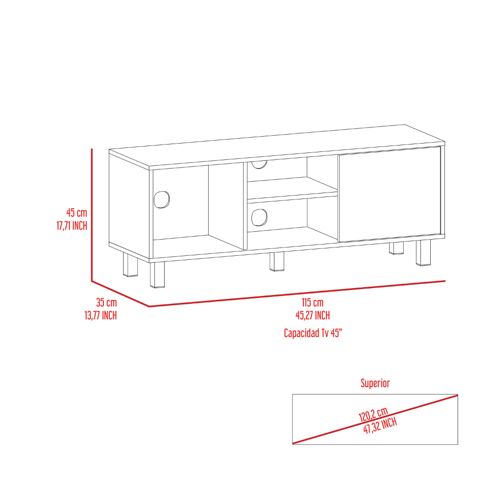 Tunez Tv Stand for TV´s up 43" Three Open Shelves, One Cabinet