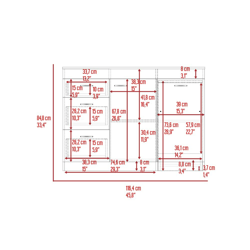 Grecia Kitchen Base Cabinet,Three Drawers, Two Internal Shelves