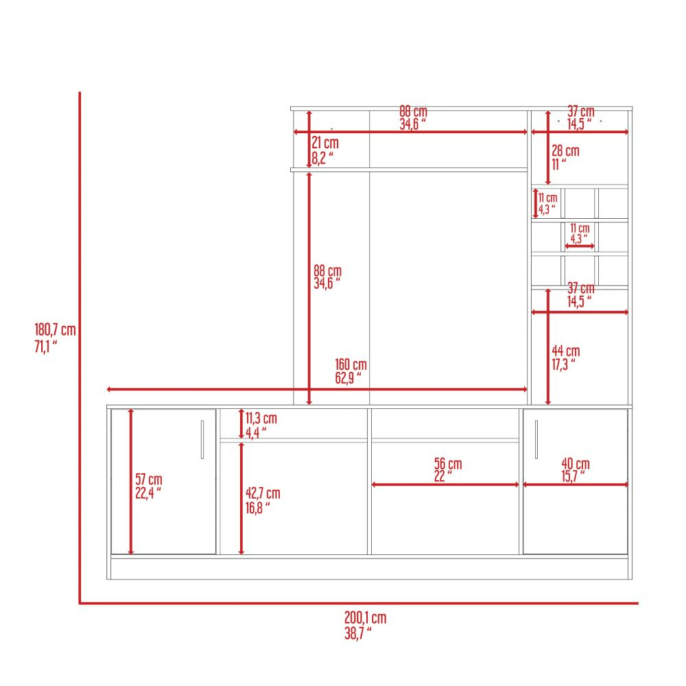 Kava Entertainment Center, Six External Shelves, Double Door Cabinet, Storage Spaces for TV´s up 37"