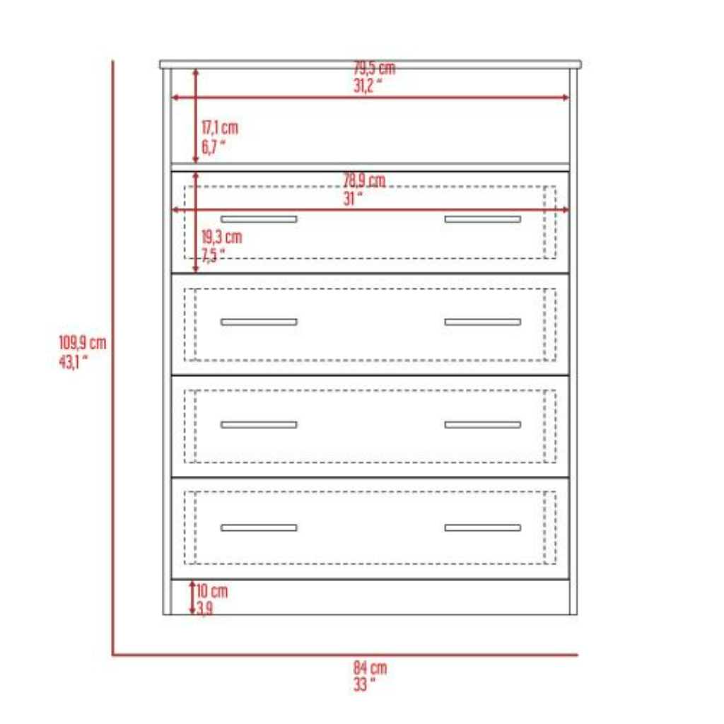 Sanna Four Drawer Dresser, One Open Shelf