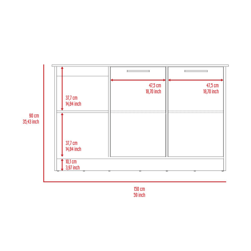 Juniper Kitchen Island, Four Open Shelves, Two Cabinets
