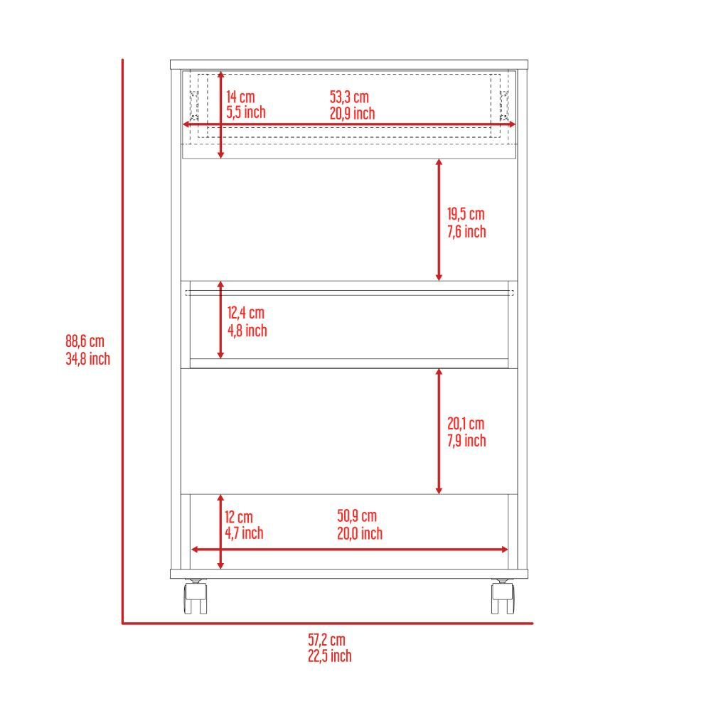 Verona Kitchen Caret, Three Shelves, Four Casters