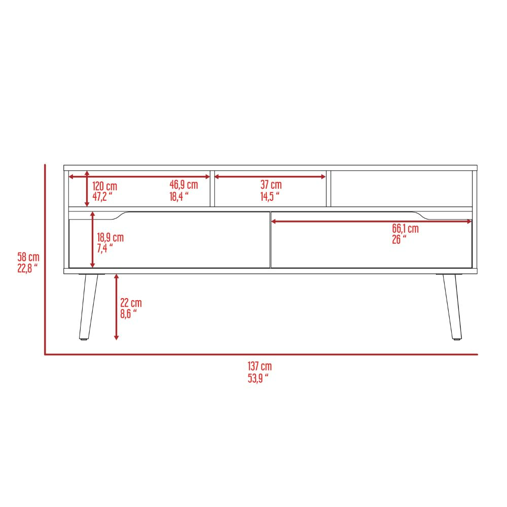 Oslo Tv Stand for TV´s up 51", Two Drawers, Four Legs, Three Open Shelves