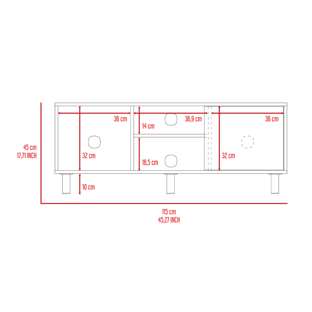 Tunez Tv Stand for TV´s up 43" Three Open Shelves, One Cabinet