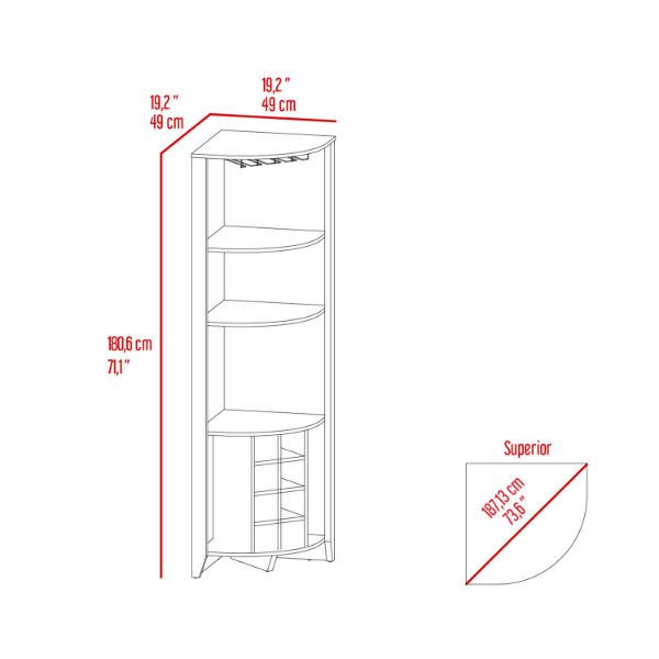 Essential Corner Bar Cabinet , Three Shelves, Eight Wine Cubbies, Two Side Shelves