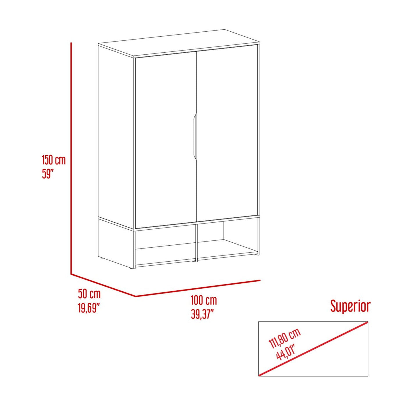 Rosie Armoire, Two Open Shelves, Double Door, Five Shelves, Hanging Rod