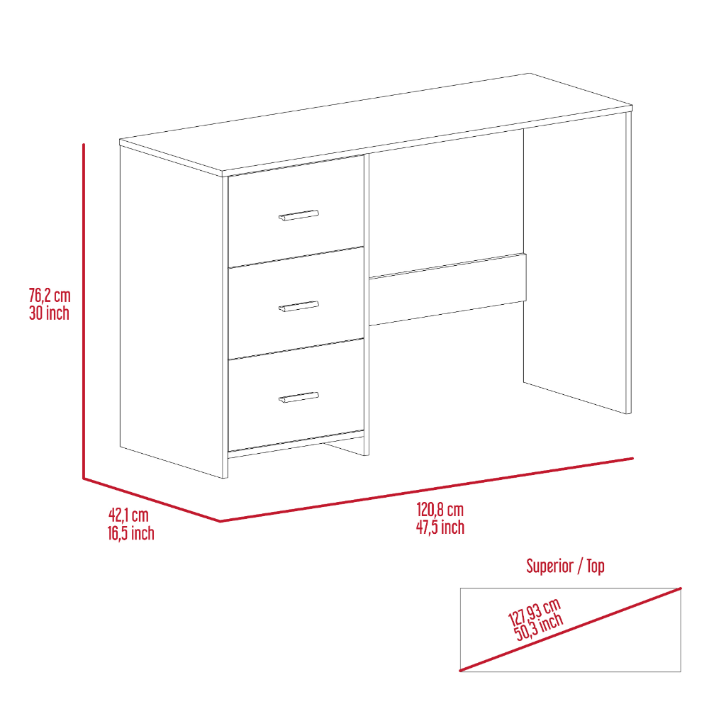 Three-Drawer Writing Desk With Compact Design and Ample Storage