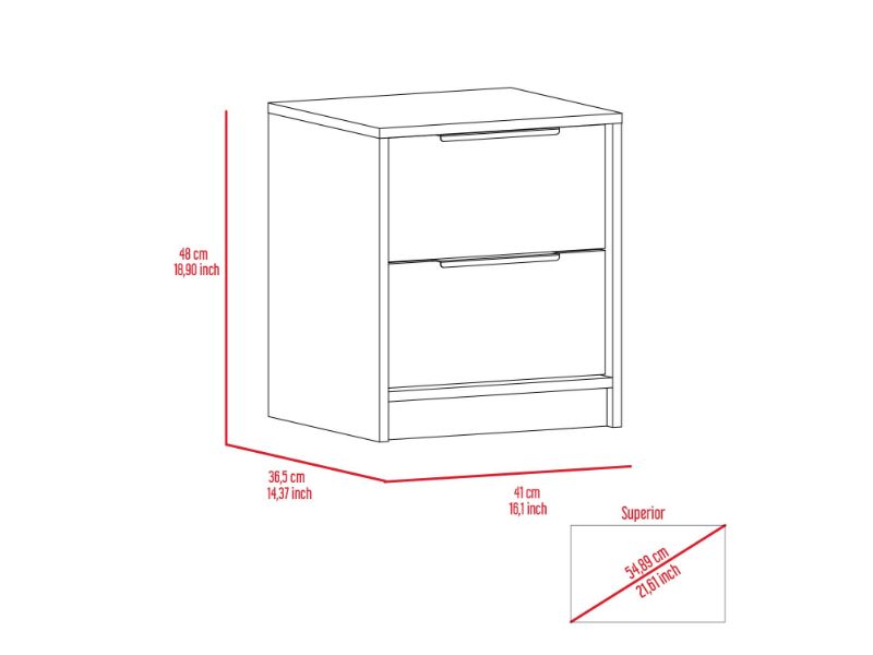 Kaia Nightstand Small, With Two Drawers, Metal Handle, Bedside Bedroom Storage
