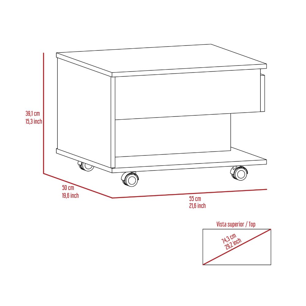Romano Lift-Top Coffee Table with Casters, One Top Shelf and Hidden Storage