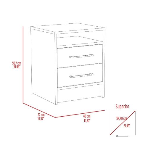 Eter Nightstand Minimalist Modern Style, Superior Top Shelf, One Open Storage Shelf And Two Drawers, Modern Bedside Storage