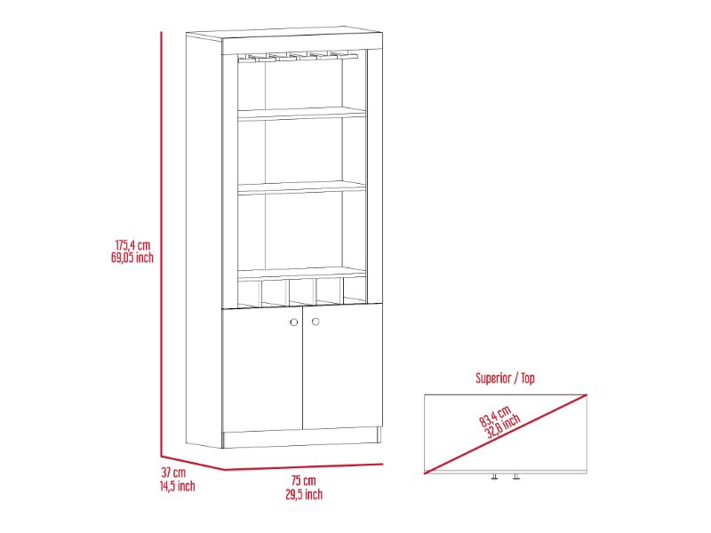 Montenegro Bar Cabinet, Double Door Cabinet, Five Cubbies