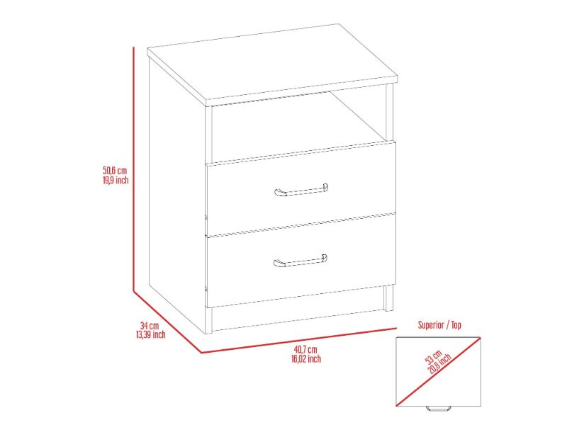 Napoles Nightstand, Modern Bedside Storage With Superior Top Shelf, Two Drawers, One Open Shelf