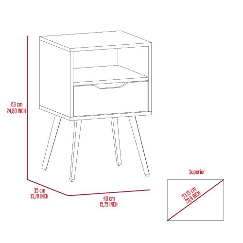 Otom Nightstand, Superior Top Shelf, Open Shelf for Storage, Single Drawer, Modern & Minimalist Bedside Stand