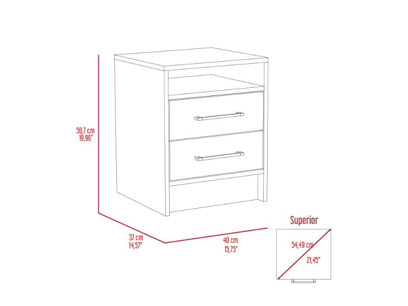 Eter Nightstand Minimalist Modern Style, Superior Top Shelf, One Open Storage Shelf And Two Drawers, Modern Bedside Storage