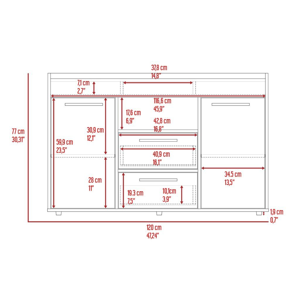 Tuhome Lyon Sideboard with Two Spacious Drawers, Double Door Cabinets with Interior Shelves, Expansive Superior Top Surface and Modern Storage Design for Elegant, Organized Living and Dining Room Environments