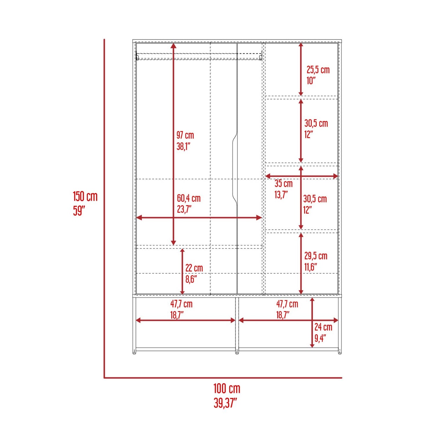 Rosie Armoire, Two Open Shelves, Double Door, Five Shelves, Hanging Rod