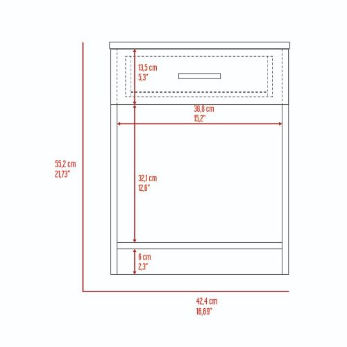 Eco Nightstand, Superior Top,  Single Drawer, Lower Shelf