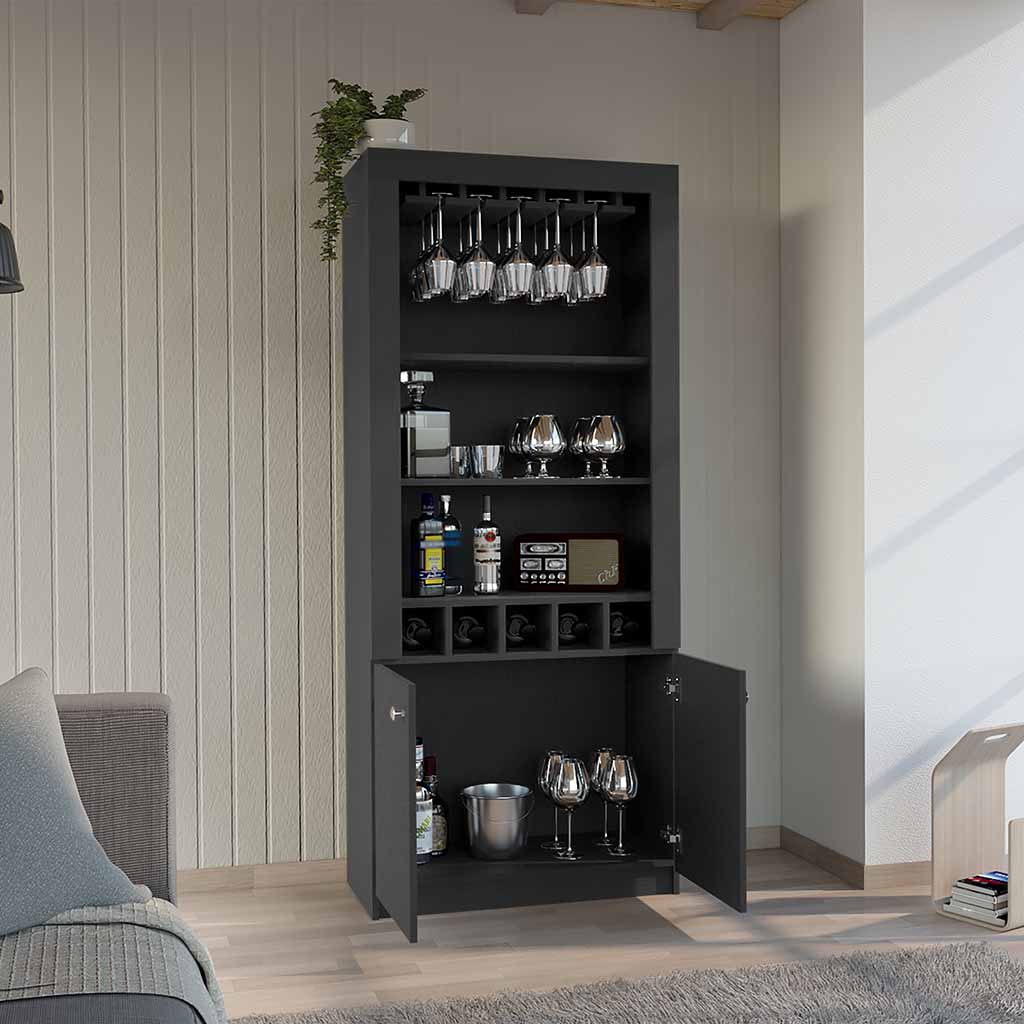 Montenegro Bar Cabinet, Double Door Cabinet, Five Cubbies