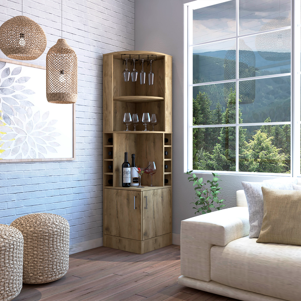 Coppola Corner Bar Cabinet with eight cubbies for wine