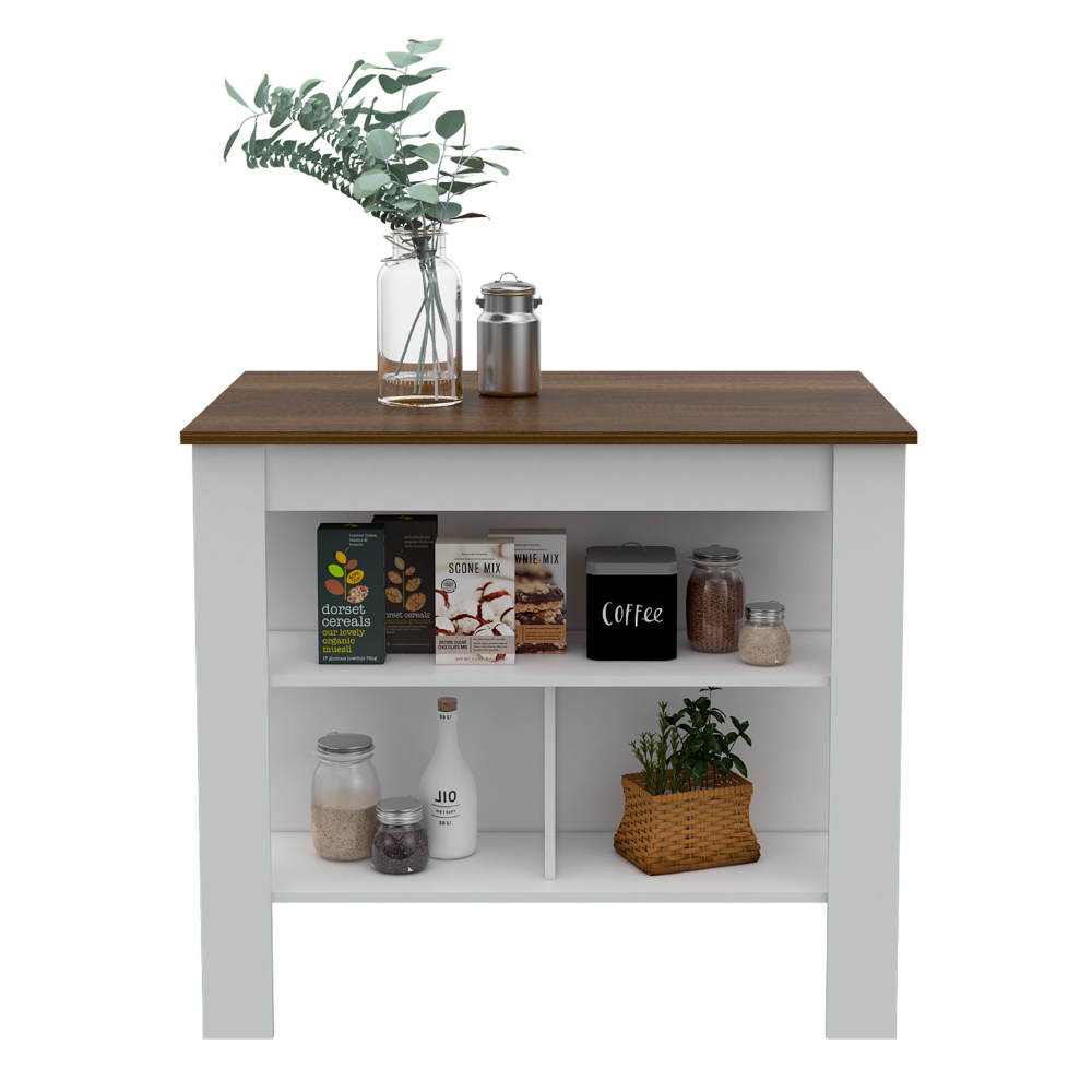 Cala Modern Kitchen Island, With Three Open Shelves Display for Kitchen Storage, And One Top Shelf