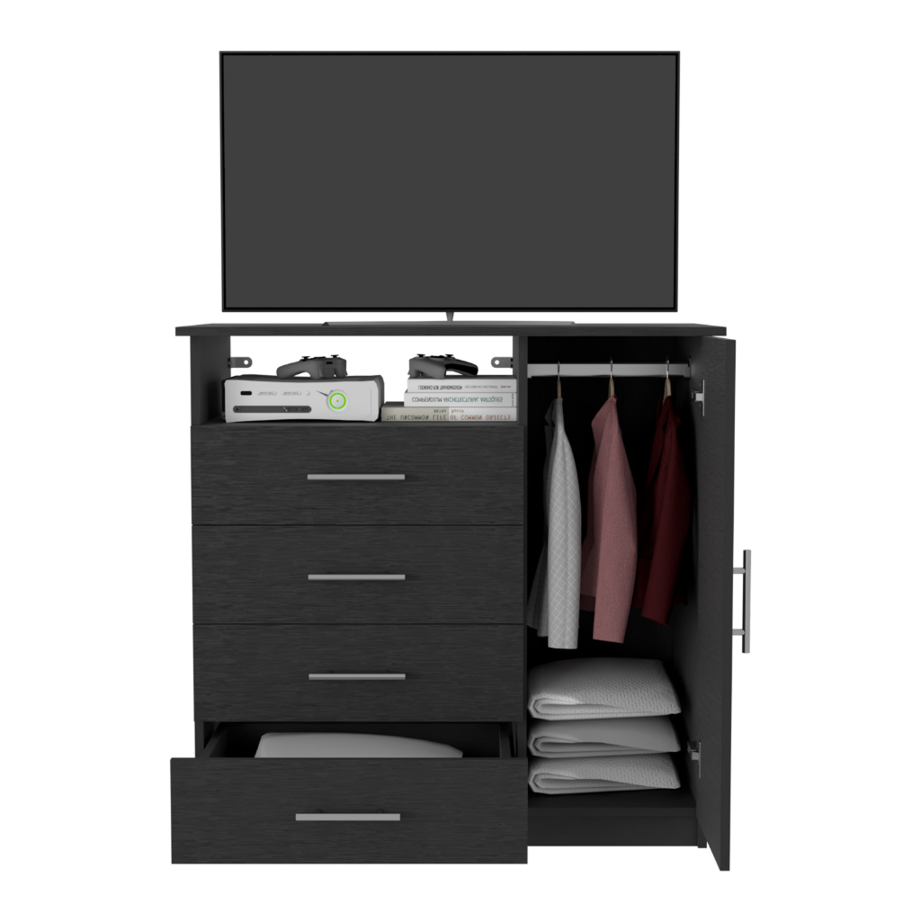 Sierra Freestanding Dresser with Four Drawers, One Cabinet and One Open Shelf, Modern Bedroom Storage