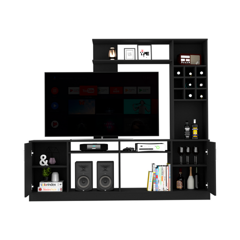 Kava Entertainment Center, Six External Shelves, Double Door Cabinet, Storage Spaces for TV´s up 37"