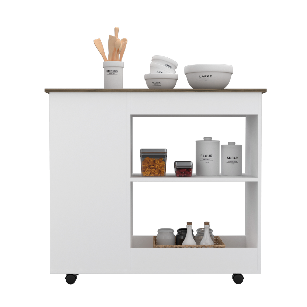 Nigella Kitchen Cart, Two Storage Shelves, Four Casters, Three Side Shelves