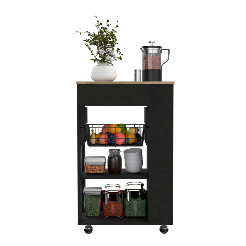 Blosson Kitchen Cart, One Drawer, Two Open Shelves, Four Casters