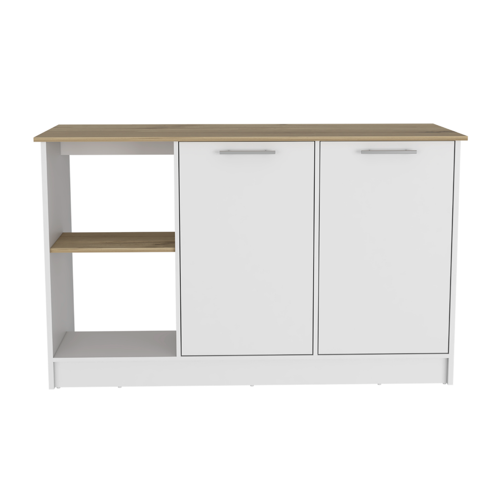 Juniper Kitchen Island, Four Open Shelves, Two Cabinets