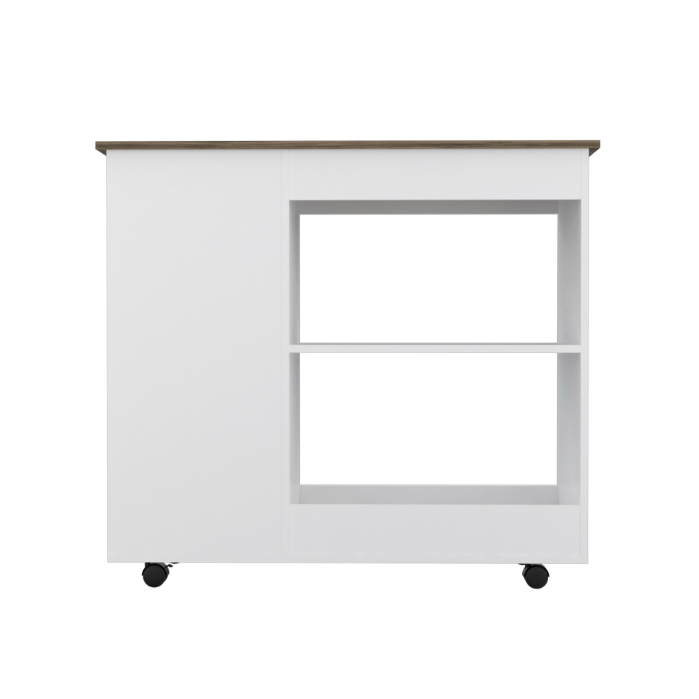 Nigella Kitchen Cart, Two Storage Shelves, Four Casters, Three Side Shelves