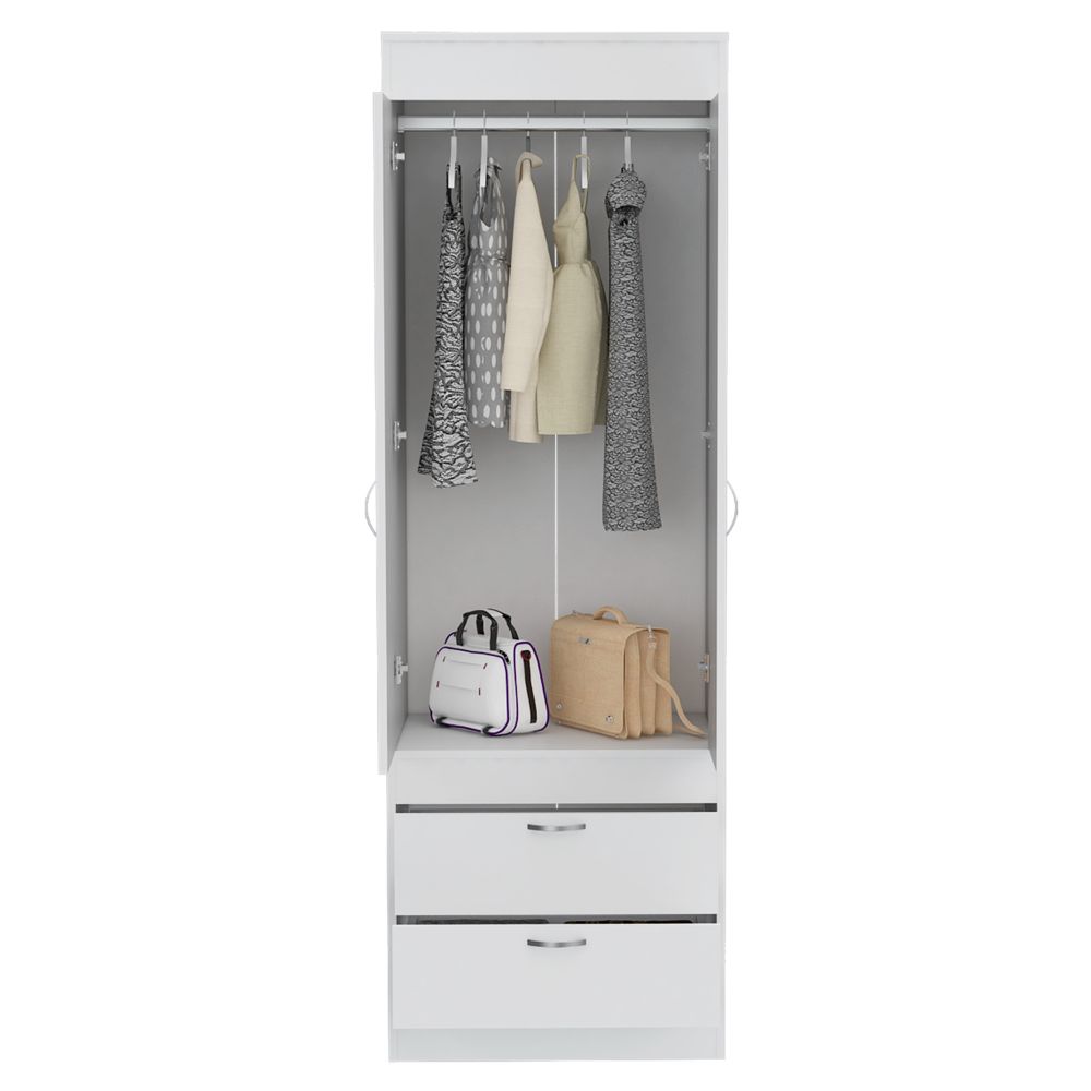 Simone Armoire, Rod, Double Door, Two Drawers, Metal Handles