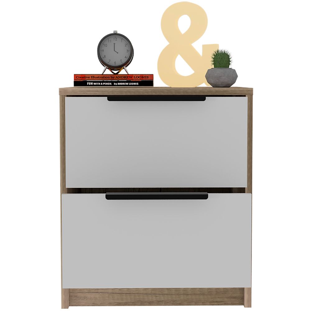Kaia Nightstand Small, With Two Drawers, Metal Handle, Bedside Bedroom Storage