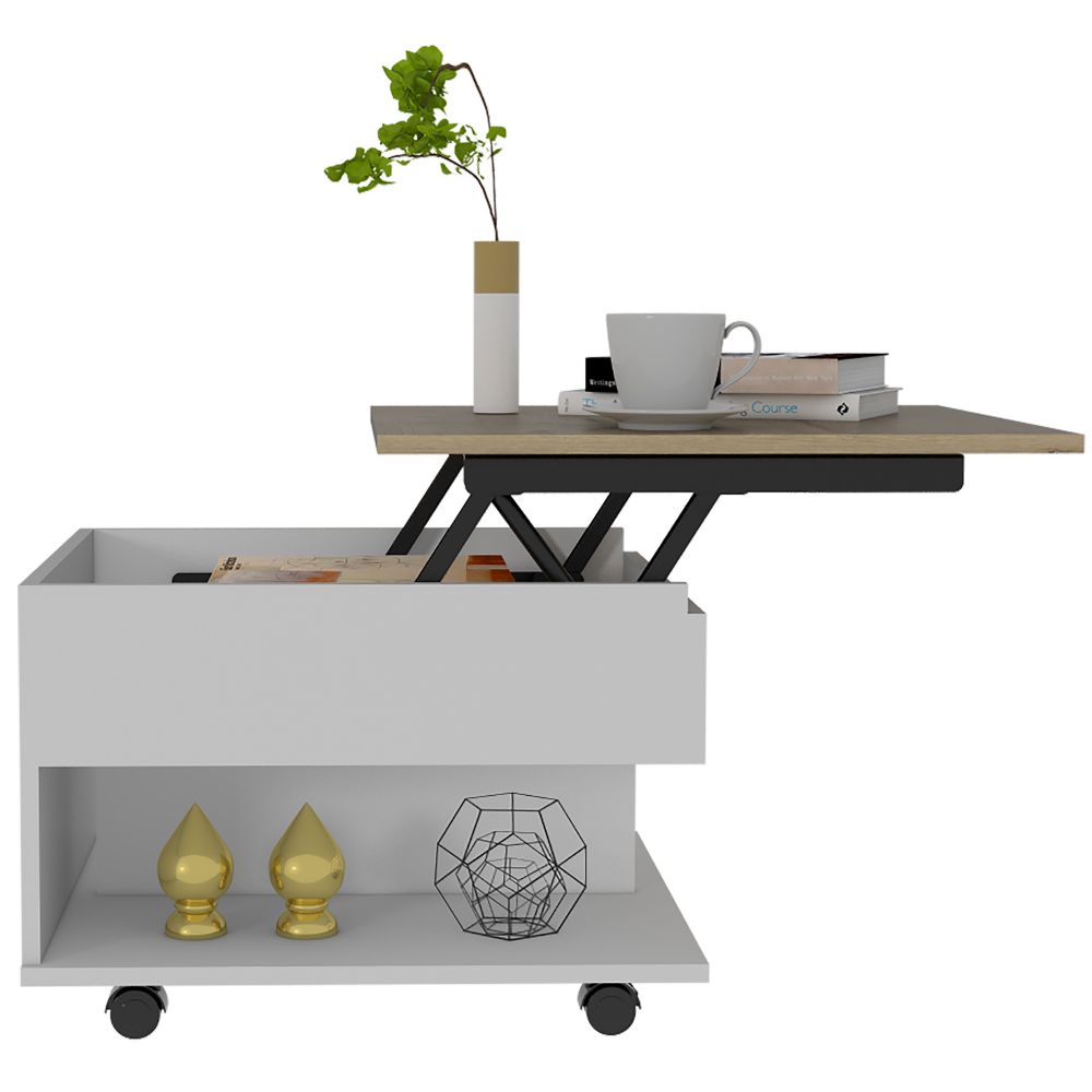 Romano Lift-Top Coffee Table with Casters, One Top Shelf and Hidden Storage