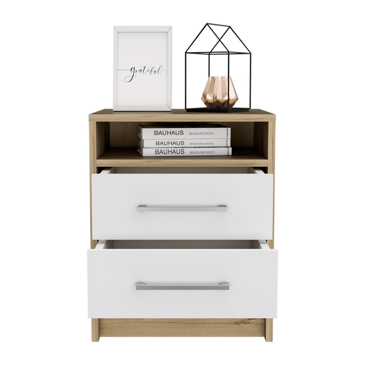 Eter Nightstand Minimalist Modern Style, Superior Top Shelf, One Open Storage Shelf And Two Drawers, Modern Bedside Storage