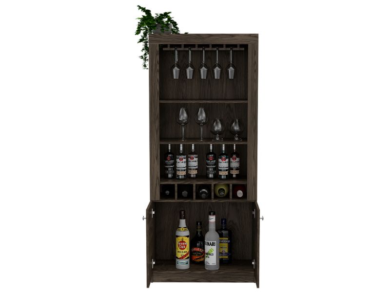 Montenegro Bar Cabinet, Double Door Cabinet, Five Cubbies