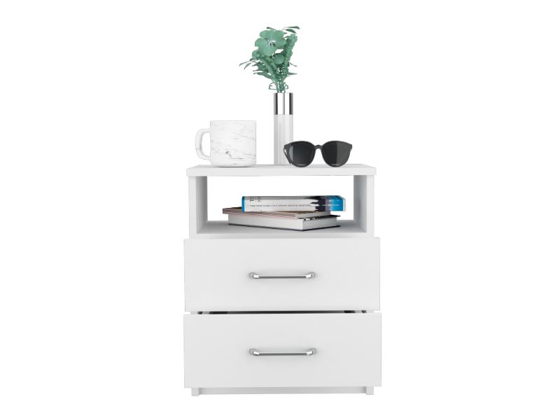 Napoles Nightstand, Modern Bedside Storage With Superior Top Shelf, Two Drawers, One Open Shelf