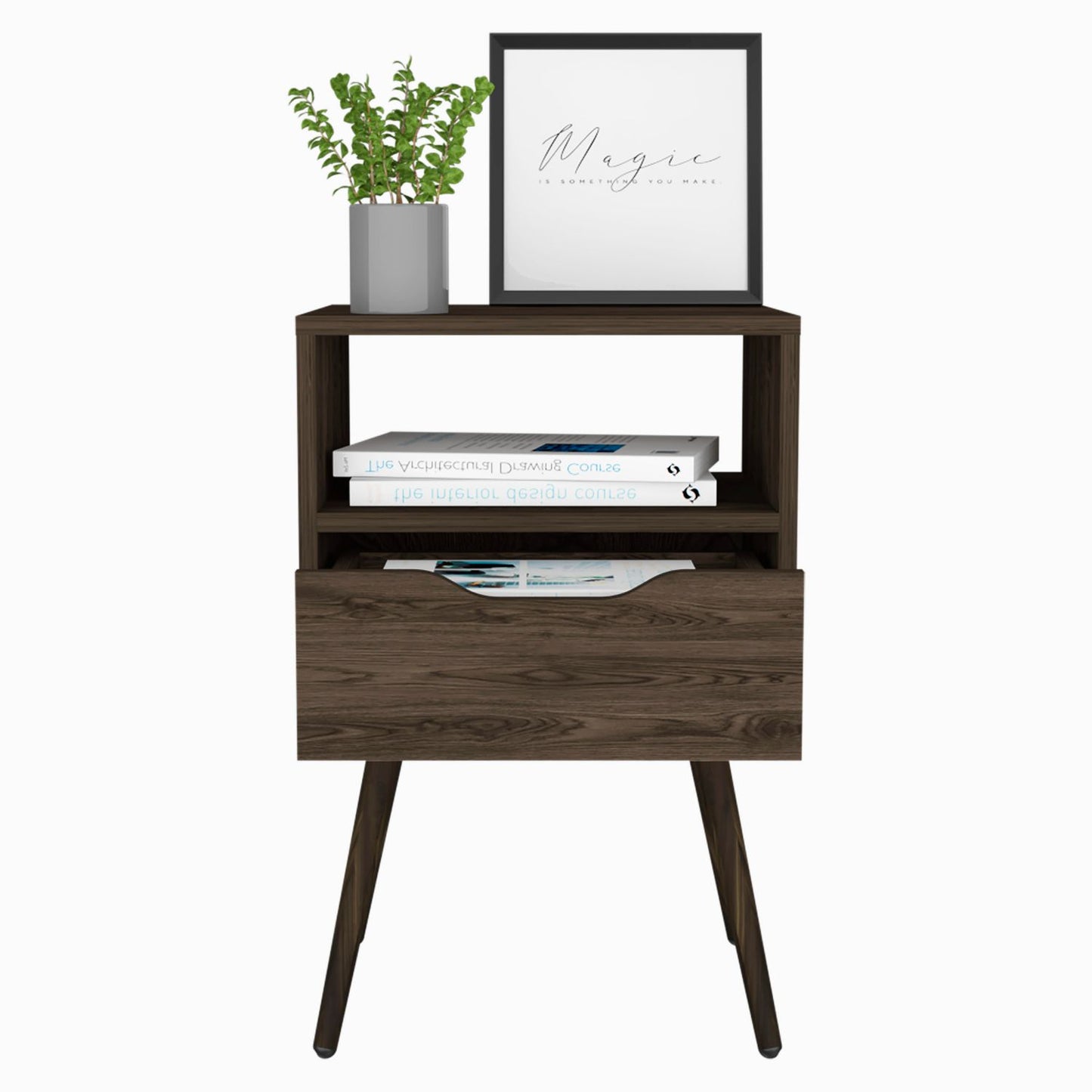 Otom Nightstand, Superior Top Shelf, Open Shelf for Storage, Single Drawer, Modern & Minimalist Bedside Stand