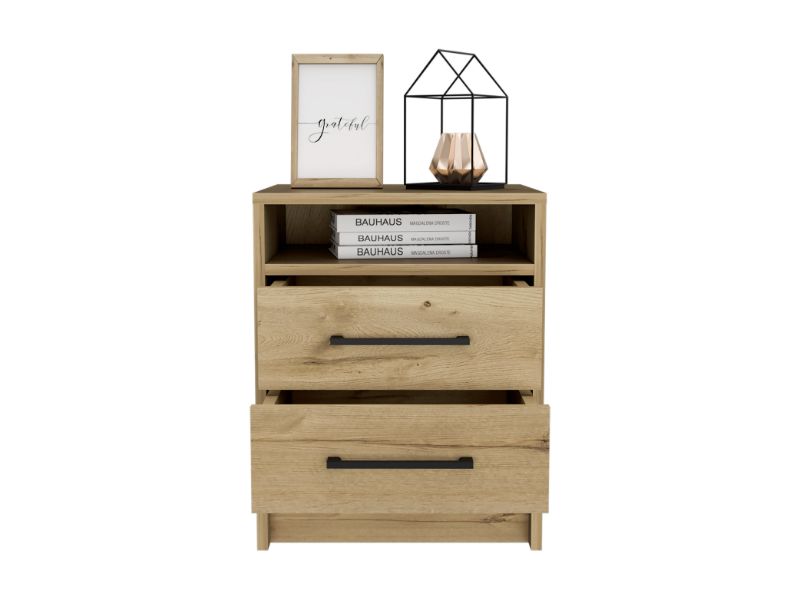 Eter Nightstand Minimalist Modern Style, Superior Top Shelf, One Open Storage Shelf And Two Drawers, Modern Bedside Storage