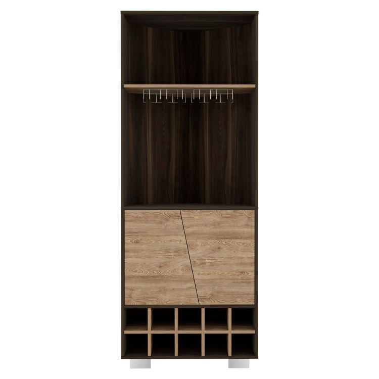 Fraktal Corner Bar Cabinet, Ten Wine Cubbies, Two Shelves, Double Door