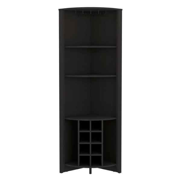 Essential Corner Bar Cabinet , Three Shelves, Eight Wine Cubbies, Two Side Shelves
