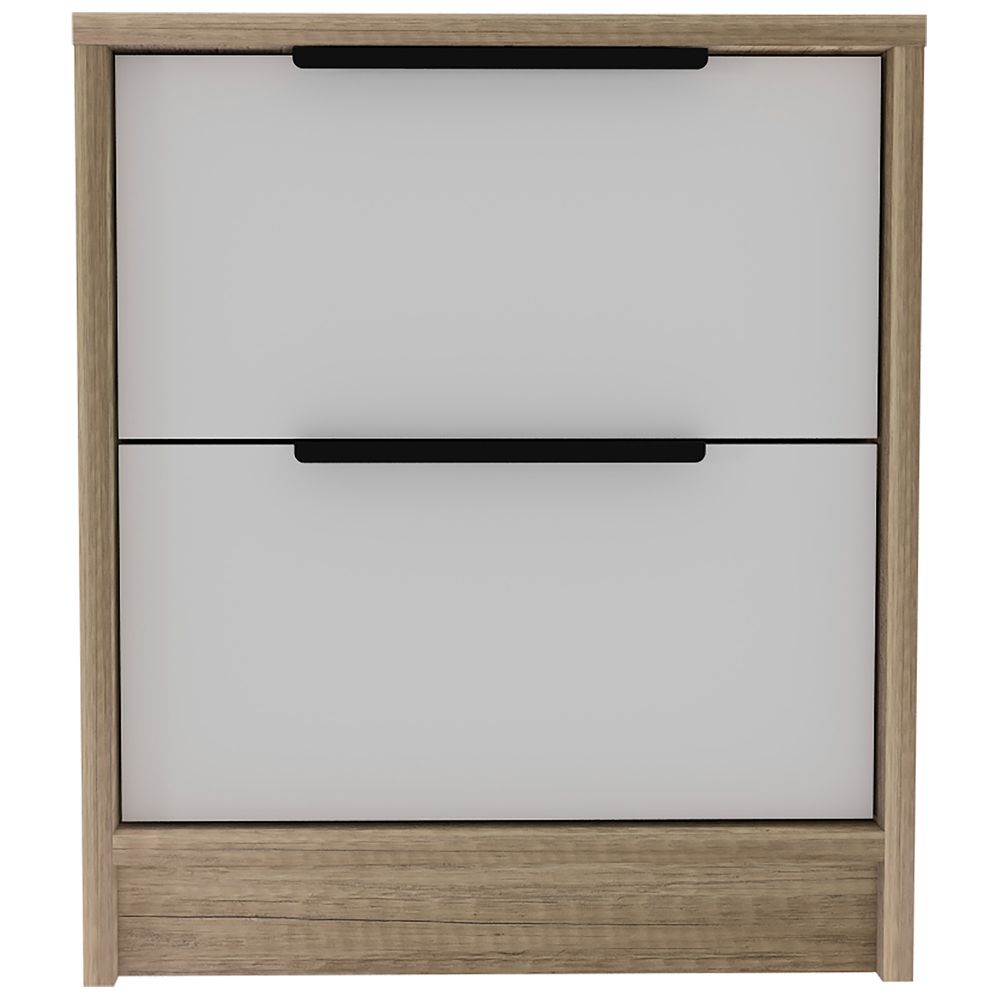 Kaia Nightstand Small, With Two Drawers, Metal Handle, Bedside Bedroom Storage