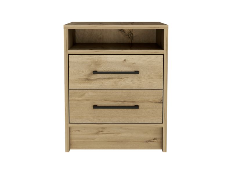 Eter Nightstand Minimalist Modern Style, Superior Top Shelf, One Open Storage Shelf And Two Drawers, Modern Bedside Storage